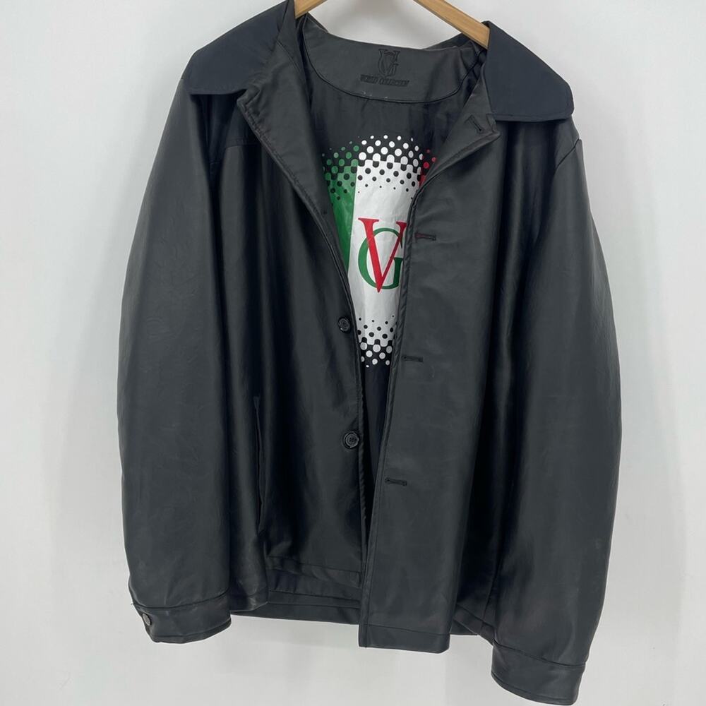 VG World Collection Black Leather Jacket Button Up Size XL